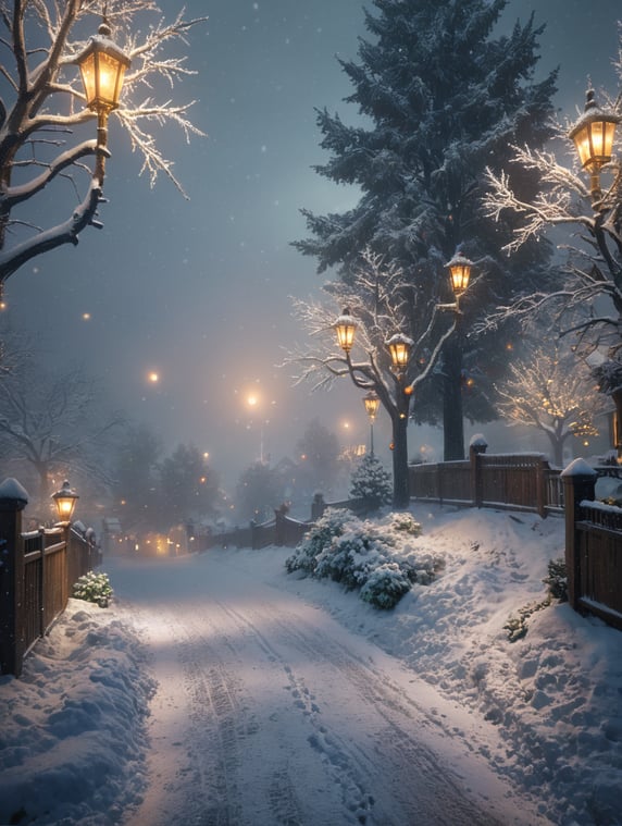 Christmas lights ,snowfall