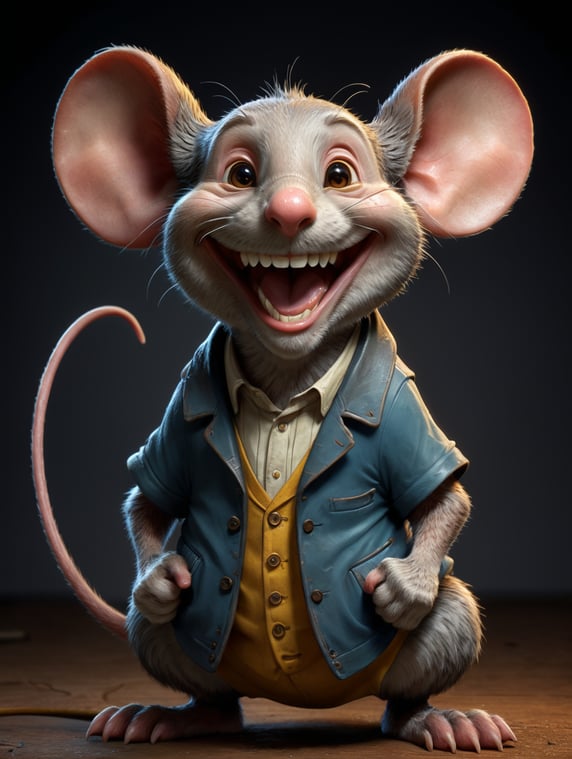 big smiling mouse, full size, sculpt cartoon style stylized zbrush render