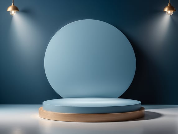 3d render of vector abstract background. Podium for show product. Blue color. Blank scene showcase mockup with empty round stage.