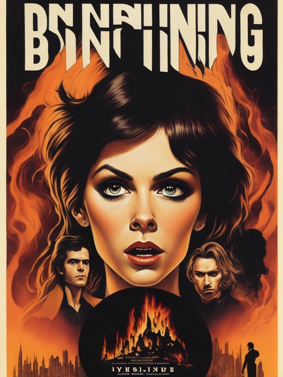 A 1970's movie poster of Burnt Offerings, horrorcore, trendy text