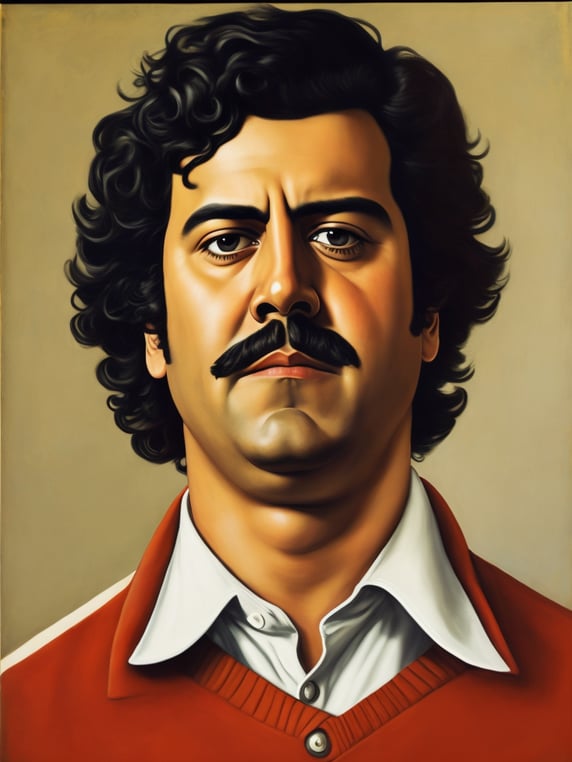 Pablo Escobar, portrait, Painting, Oil, Colombia, style of Botero