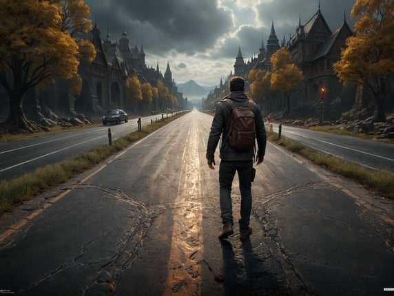 a person stop hand at the center of the road
