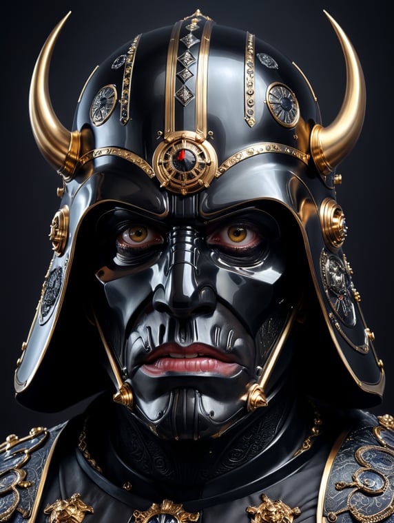 Close up portrait photography, of a starwars darkvador king of the universe, an attractive, 80 degree view, art by sergio lopez, natalie shau, james jean and salvador dali