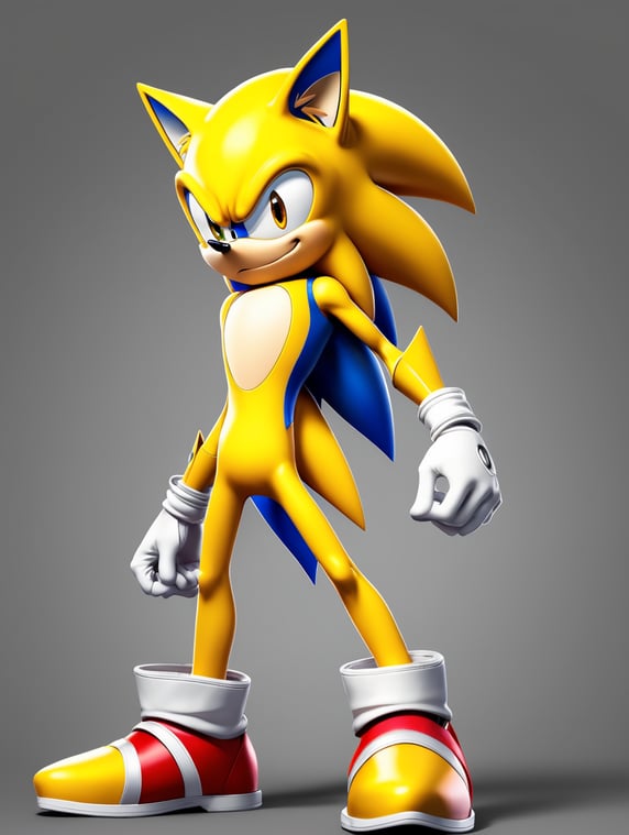 Yellow Sonic Super full body character, high quality,2D art anime style 80s