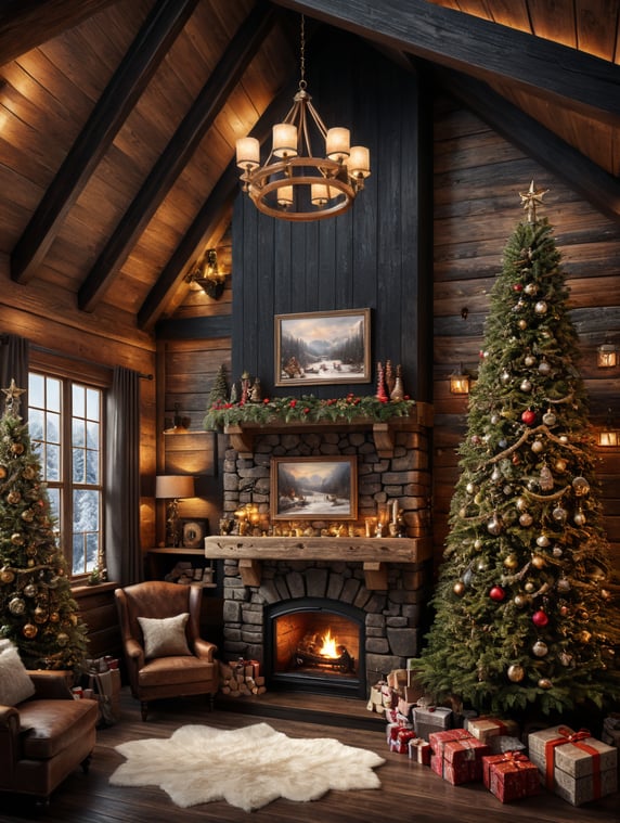 vertical picture wall mockup, natural christmas, cozy log cabin, neutral colors