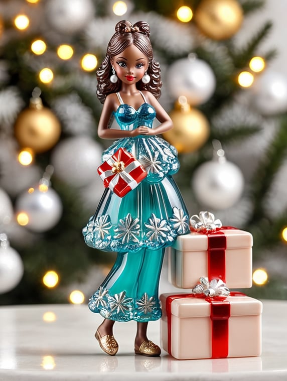 bahamas girl small glass glass figure holding gift box, christmas toy for the christmas tree