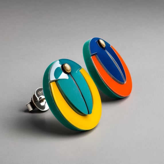 Minimalist jewelry earrings of vibrant colors with ACRYLIC and concrete materials in the shape of beetles; Aretes de joyería minimalista de colores vibrantes con materiales ACRÍLICOS y concreto con forma de escarabajos
