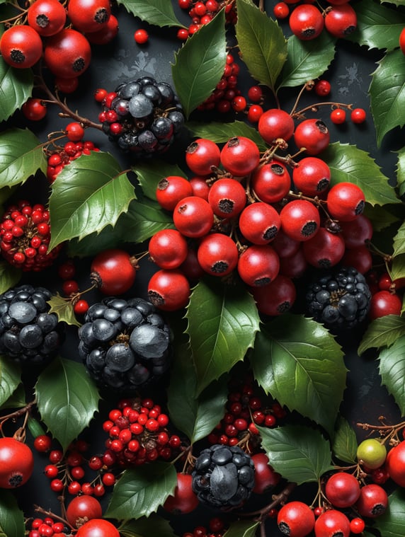 christmas berries and leaves flamboyant background two tone design