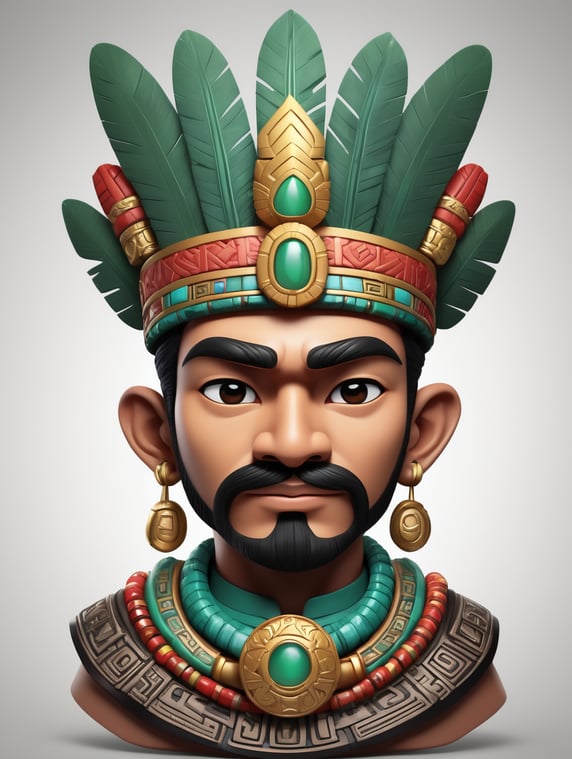 head of a character in the style of a chibi figure inspired by a Mayan god MAN. cultural essence of Mayan culture, traditional Mayan clothing headdresses on the head NORMAL BLACK HAIR. The character is an elegant and powerful guardian or priest, with confidence, adorned with vibrant colors, jade accessories and symbolic patterns and with a friendly face and goatee, closed mouth; cabeza de un personaje con estilo de una figura chibi inspirada en un dios Maya HOMBRE. esencia cultural de la cultura maya , vestimenta tradicional maya tocados en la cabeza CABELLO NORMAL NEGRO. El personaje es un guardián o sacerdote elegante y poderoso, con confianza, adornado con colores vibrantes, accesorios de jade y patrones simbólicos y con rostro amigable y barba de candado, boca cerrada