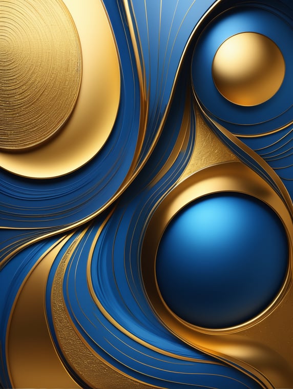 Transform your imagination into a stunning piece of art by creating an abstract image using only the mesmerizing colors of smooth blue and gold. Explore its creativity and produce a unique masterpiece that captures the essence of these two striking hues. Let the lines, shapes, and patterns created by precision and innovation take you on a journey through this captivating color combination. Make it smooth and elegant.