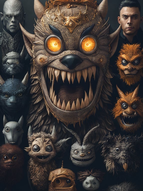 Many monsters, doodle art style, colorful, funny