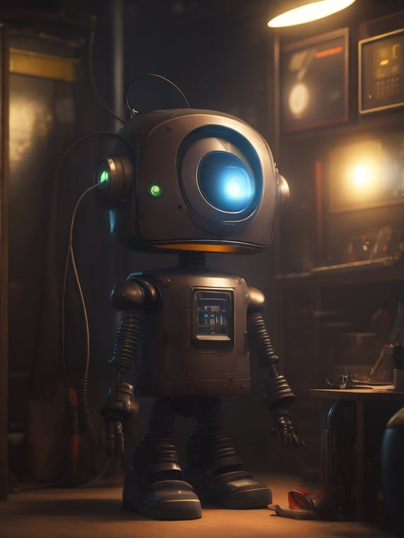 electronik robot and ofice ,unreal engine, cozy indoor lighting, artstation, detailed, digital painting,cinematic,character design by mark ryden and pixar and hayao miyazaki, unreal 5, daz, hyperrealistic, octane render
