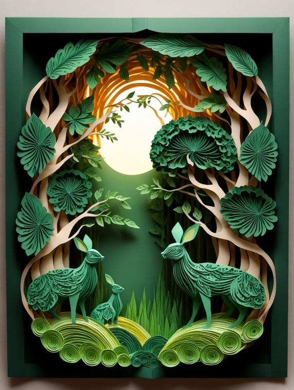 green forest, trees with fat and thick leaves, looking like brocoli