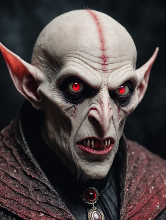 monstrous nosferatu in a dark background with red glimming eyes