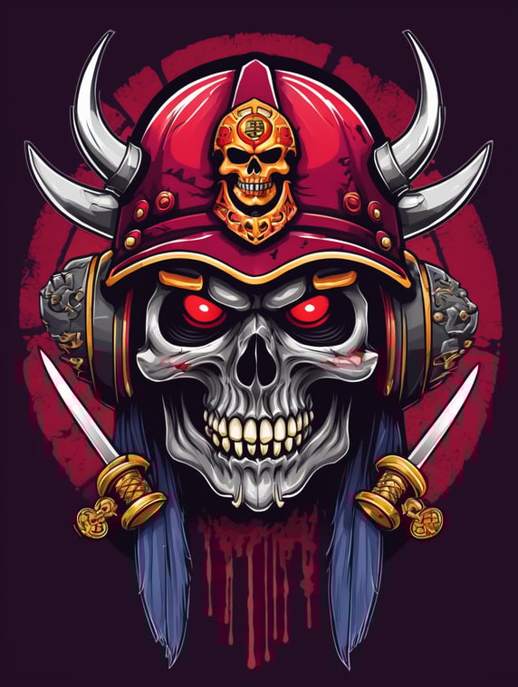 Zombie Skull with Japanese samurai helmet, mascot logo, e-gaming, bright colors, Gaming Logo, vector image