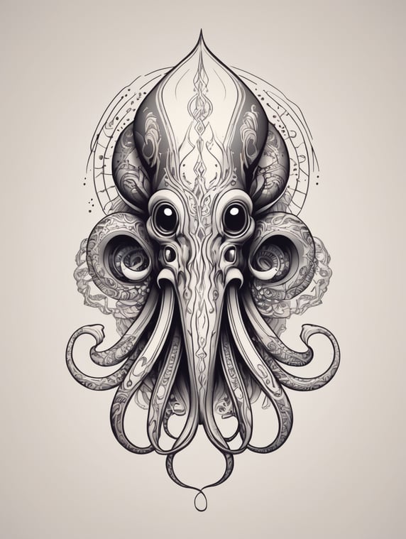 tattoo design squid, vector art, lines