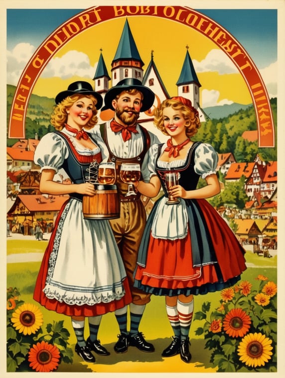 Germany, vintage Octoberfest postcard illustration