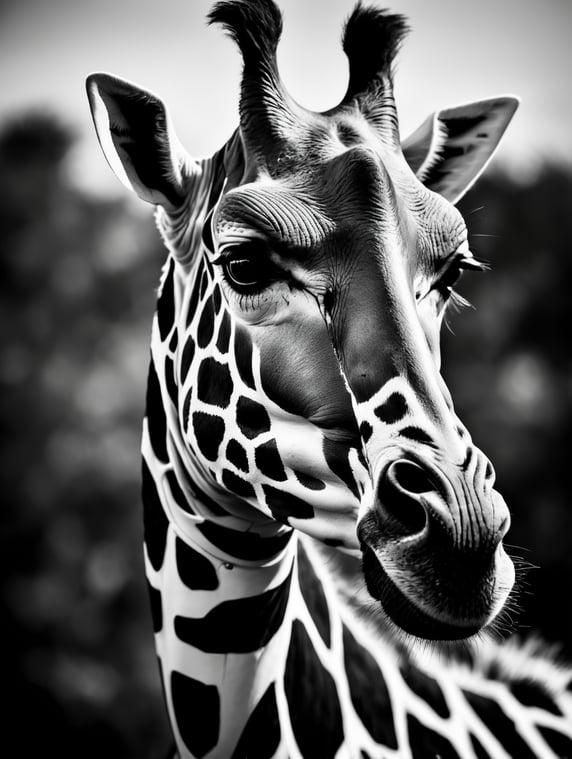 portrait of a robotic giraffe, by Laurent Baheux; portrait of à robotic giraffe, by Laurent baheux