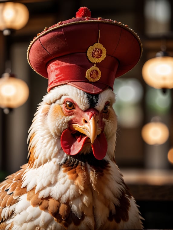 Chinese chicken with red hat