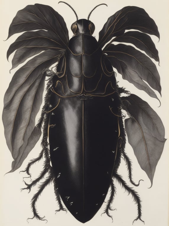 Plate 70 from Dissertation in beetle Generations and Metamorphosis in Surinam,Northern Renaissance , gouache, papercraft, greyscale,by Martin Schongauer and Maria Sibylla Merian