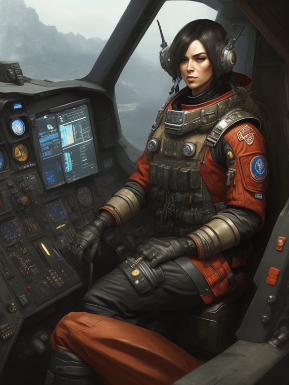 Cyborg pilot russian women, interior cockpit, hyperdetailed, by john blanche