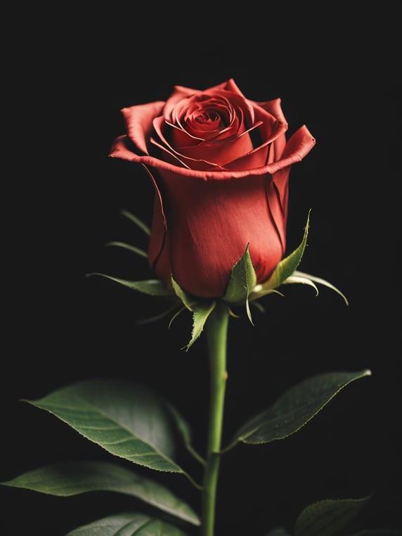Beautiful red rose, black background