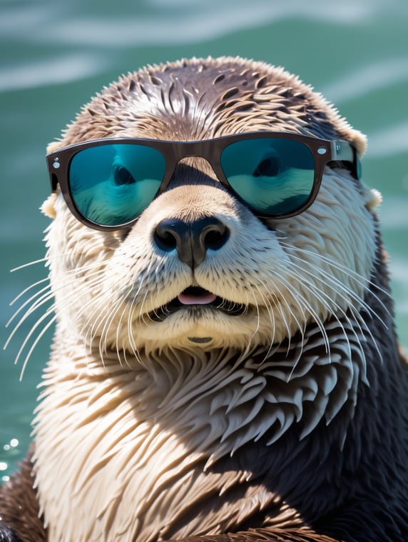 A cute looking sea otter wearing sunglasses