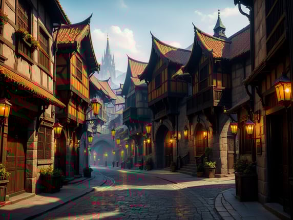 The streets of Baldur's Gate, 3D video game, atmosphere, octane render, depth of field, unreal engine 5, vibrant color, trending on artstation, ultra high detail, ultra realistic, cinematic, focused, 8k
