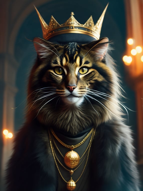 hyper-realistic, ultra-detailed photograph of a mainecoon cat wearing black coated arabic fashion with gold crown in Renaissance ottoman mosque, hyper realistic, ultra detailed photograph, depth of field, HOF, hall of fame, detailed gorgeous face, apocalyptic environment, professional photographer, captured with professional DSLR camera, trending on Artstation, 64k, ultra-detailed, ultra-accurate detailed, bokeh lighting, surrealism