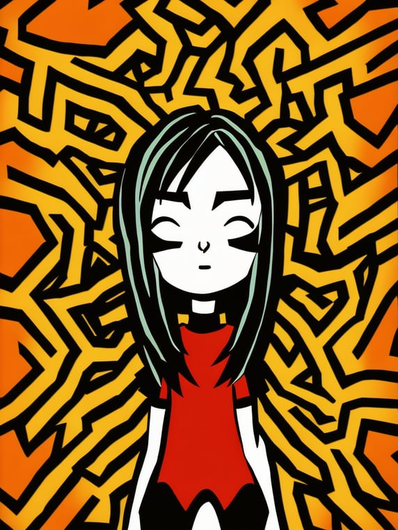 Junji ito x keith haring collaboration art, staring girl