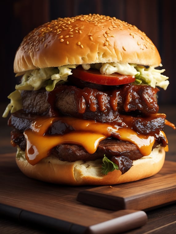 smokehouse brisket sandwich with coleslaw and BBQ sauce on brioche bun