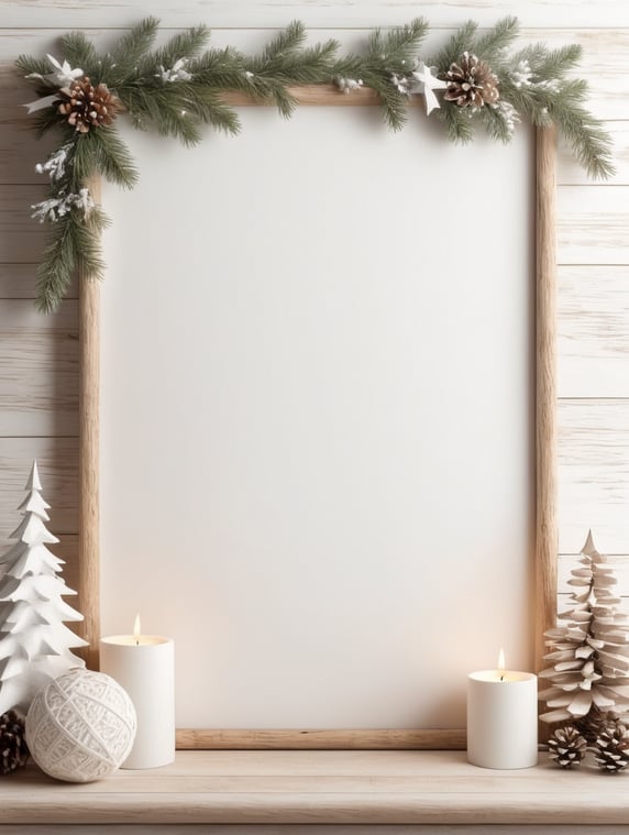 vertical picture wall mockup, natural christmas, cozy log cabin, neutral colors