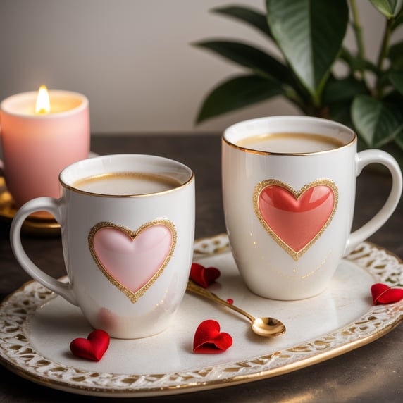 Valentine's Day two white mug gold-white
