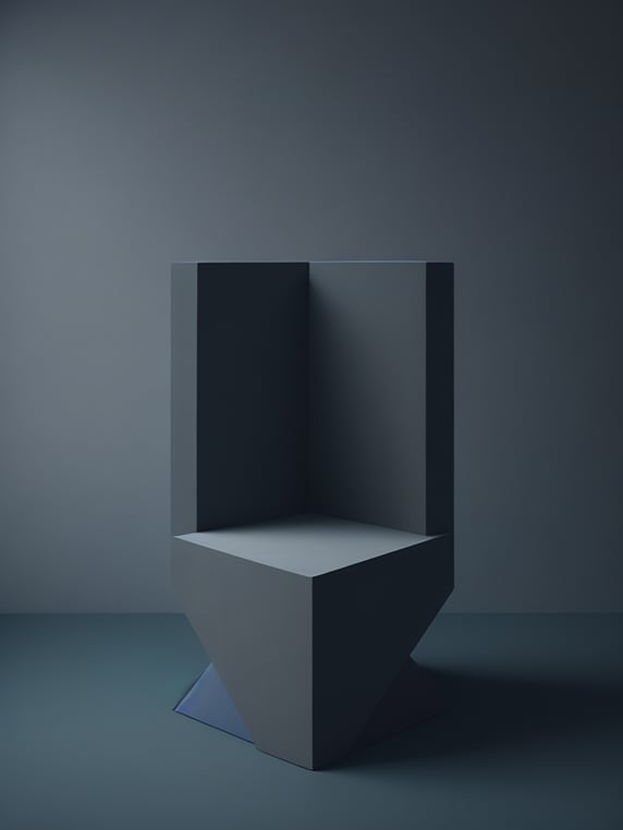 a chair made from concrete, modern design, flat shape, cube, grey background, modern art, everythink dark grey