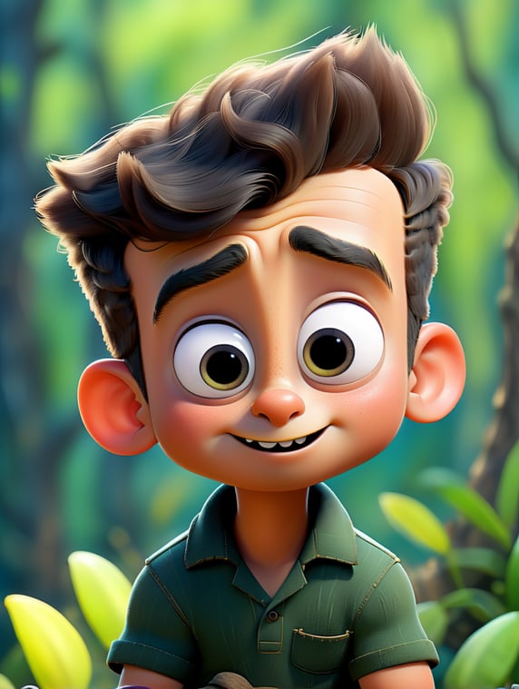 A boy with big eyes, a mole on his cheek, an oval face, thick hair, looks like a squirrel, with a double eyelid.