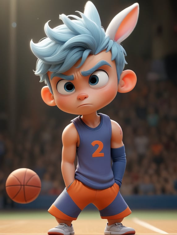 bunny boy in basketball outfit