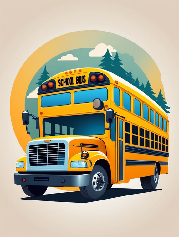 School Bus Vector, mascot logo, bright colors, vector Logo, vector image