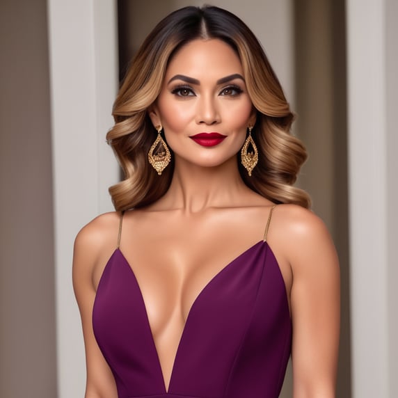 beautiful a 40-year-old single mother Beautiful woman She wore a red-purple backless midi dress with a plunging neckline that revealed a tantalizing portion of her impressive cleavage leaving little to the imagination, and a new pair of fancy heels Her hair fell curls down over her shoulders. The smokey eyes and red lips were just captivating. She wore big hanging gold hoop earrings that framed her slender neck wonderfully