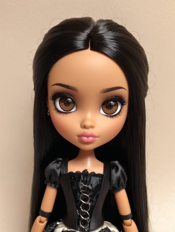 cartoon bratz doll black hair brown eyes goth
