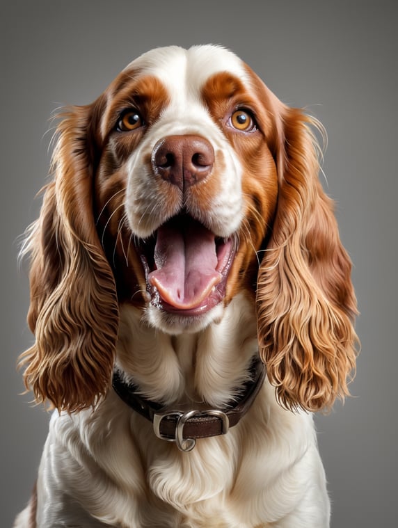 laughing cocker spaniel sitting front camera white background dog pet photography animal portrait happy photogenic