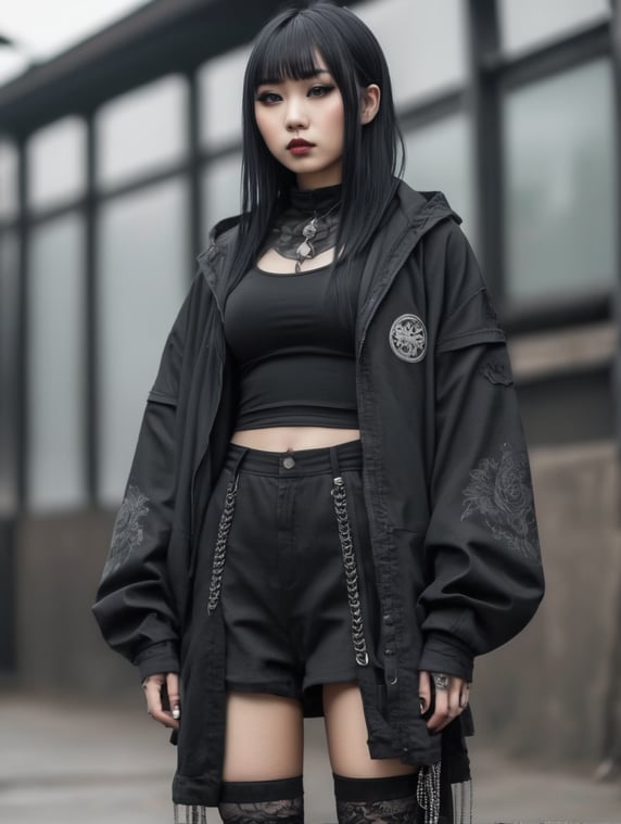 full body fit asian goth girl