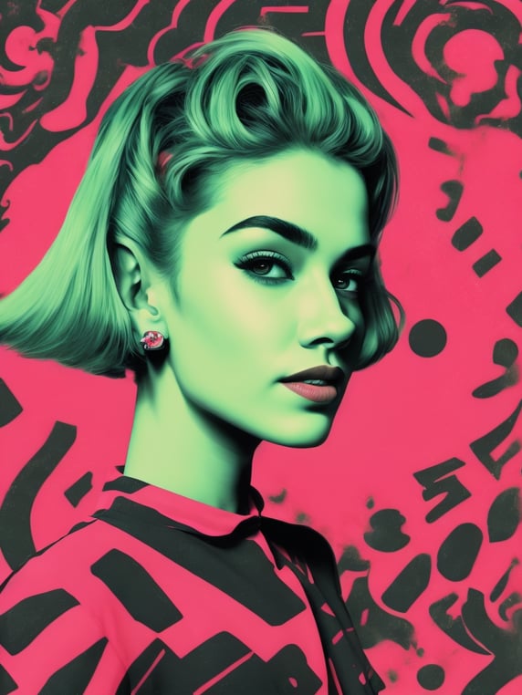 pink green black cream noise patterns risograph girl, happy surrealism, fashion, shot on sony, edited with Maya, Nuke, Blender, Fusion, Houdini