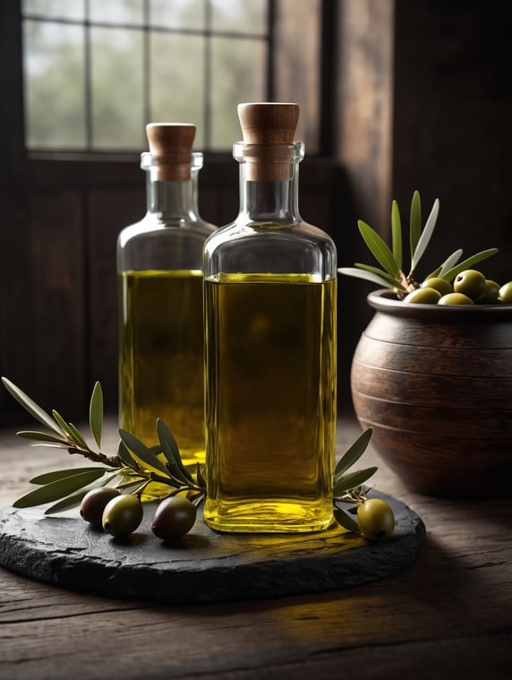 I want to make a 500ml olive oil bottle with an oil colored drink inside, filled to the top with a wooden stopper. A bottle and some olive branches should be placed on a wooden table. We want the brand to be faithful to the old Andalusian style.; Quiero hacer una botella de aceite de oliva de 500 ml con una bebida de color aceite en su interior, llena hasta arriba con un tapón de madera. Sobre una mesa de madera deben colocarse una botella y unas ramas de olivo. Queremos que la marca sea fiel al antiguo estilo andaluz.