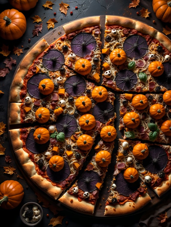 halloween pizza in hand