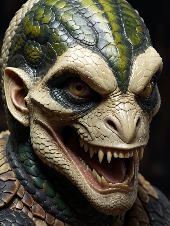 humanoid, human face, reptile skin, man with thick snake skin, small beige scales, 4k