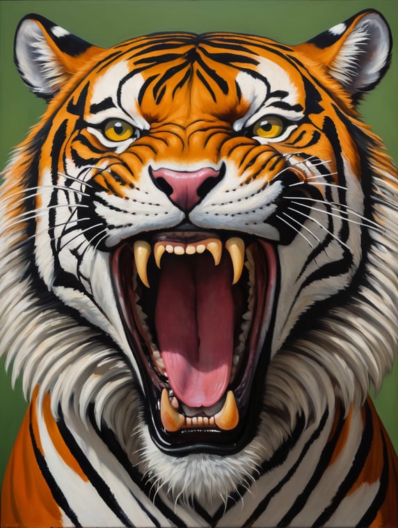 a angry tiger, style of Catherine Nolin, Painting, Acrylic, Oil, Portrait, Interior, USA