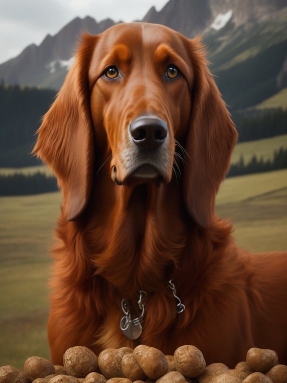irish setter with a mountain of dog treats