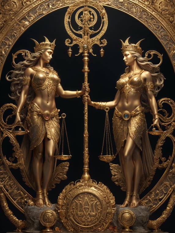 gold libra and Virgo signs next to each other