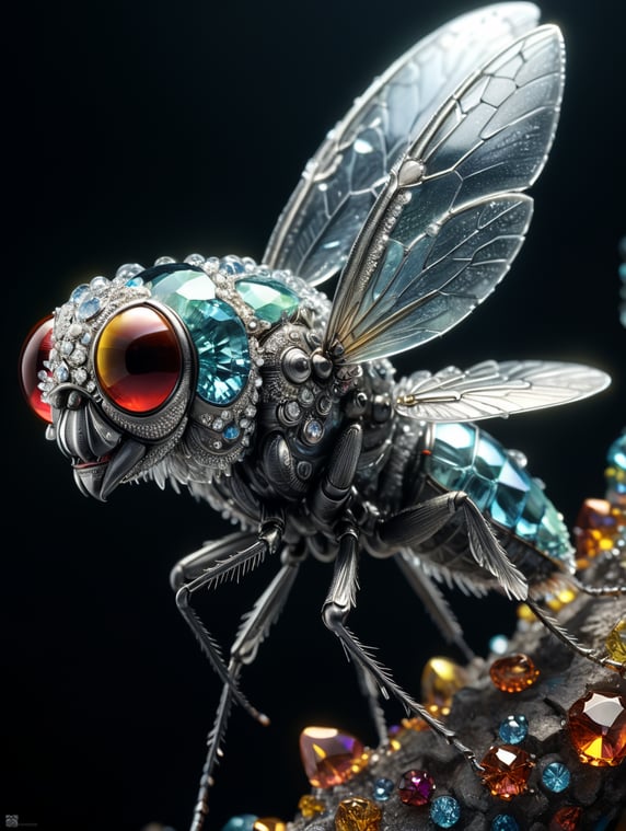 A clear white crystal fly in swarovski style, high detail