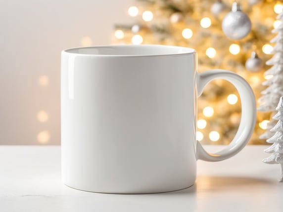 blank White ceramic mug, Christmas style photo, Christmas toys, Santa, mock up, mockup